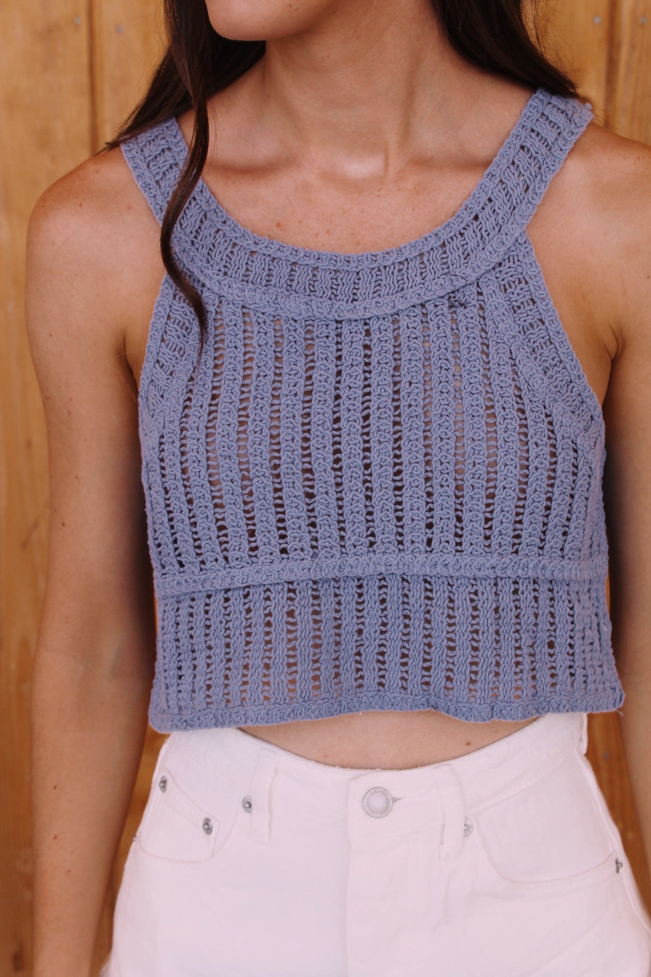 Laci Blue Knit Crochet Top
